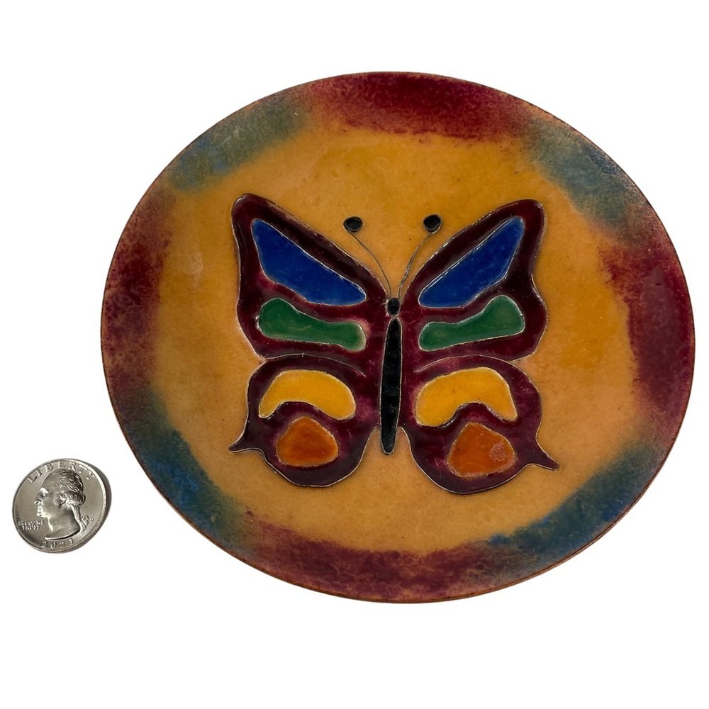 Vintage Copper Ashtray Handmade Hippy Rainbow Butterfly Glazed Cottagecore Boho